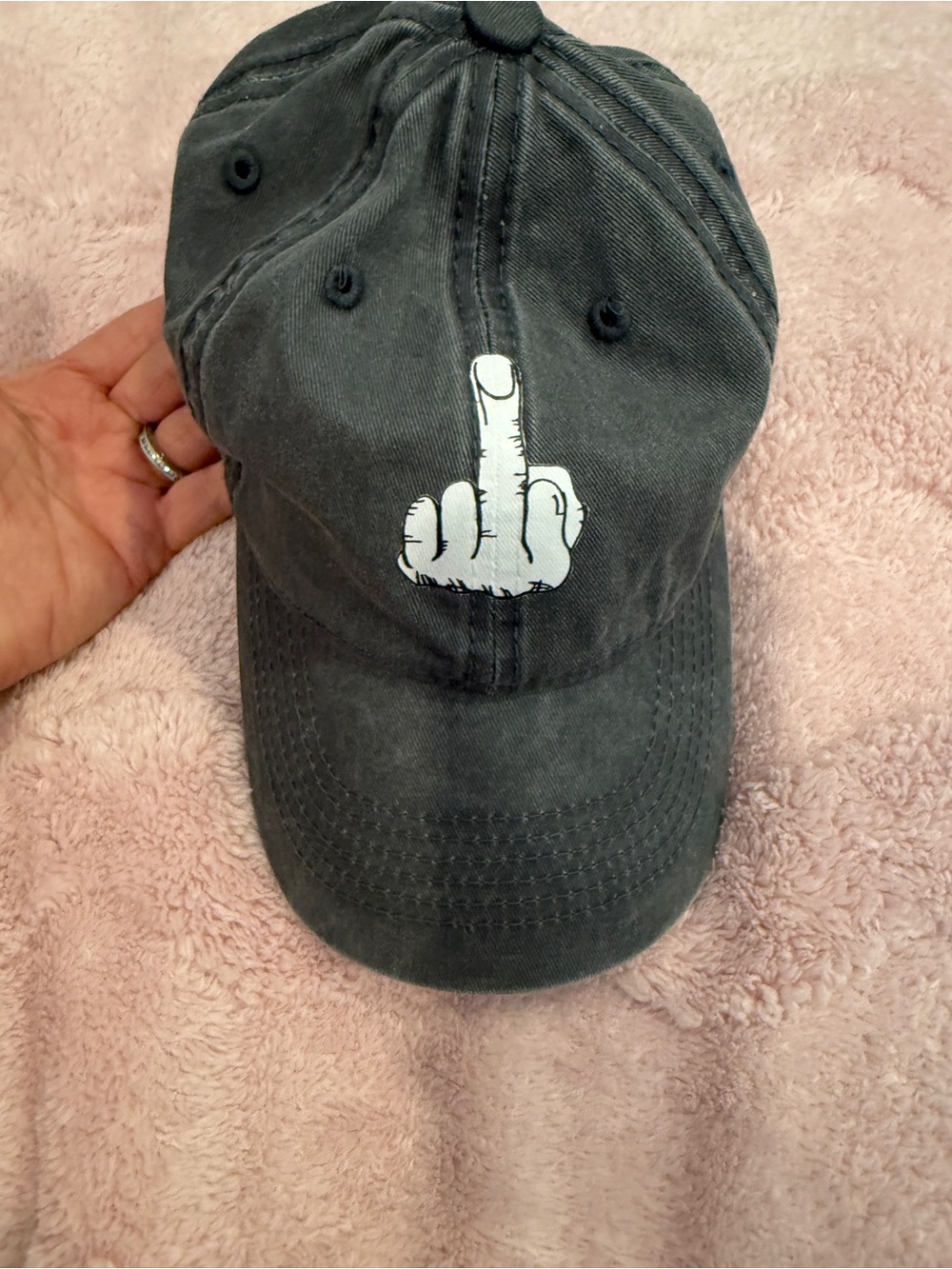 Black Dad Cap with White Middle Finger Graphic